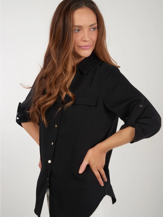 Dynamite Tops - Dynamite Black Button-Front Utility Shirt